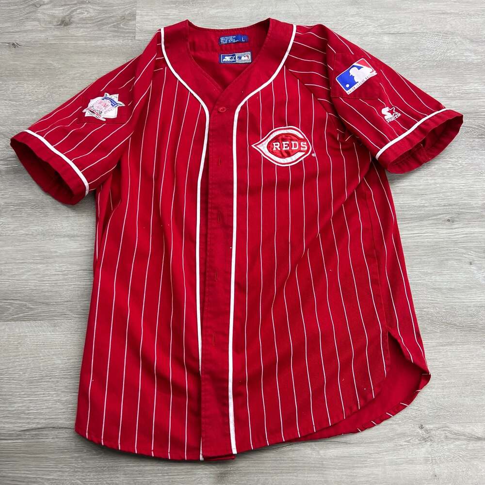 Vintage Starter Cincinnati Reds Pinstripe Baseball Jersey Size Large